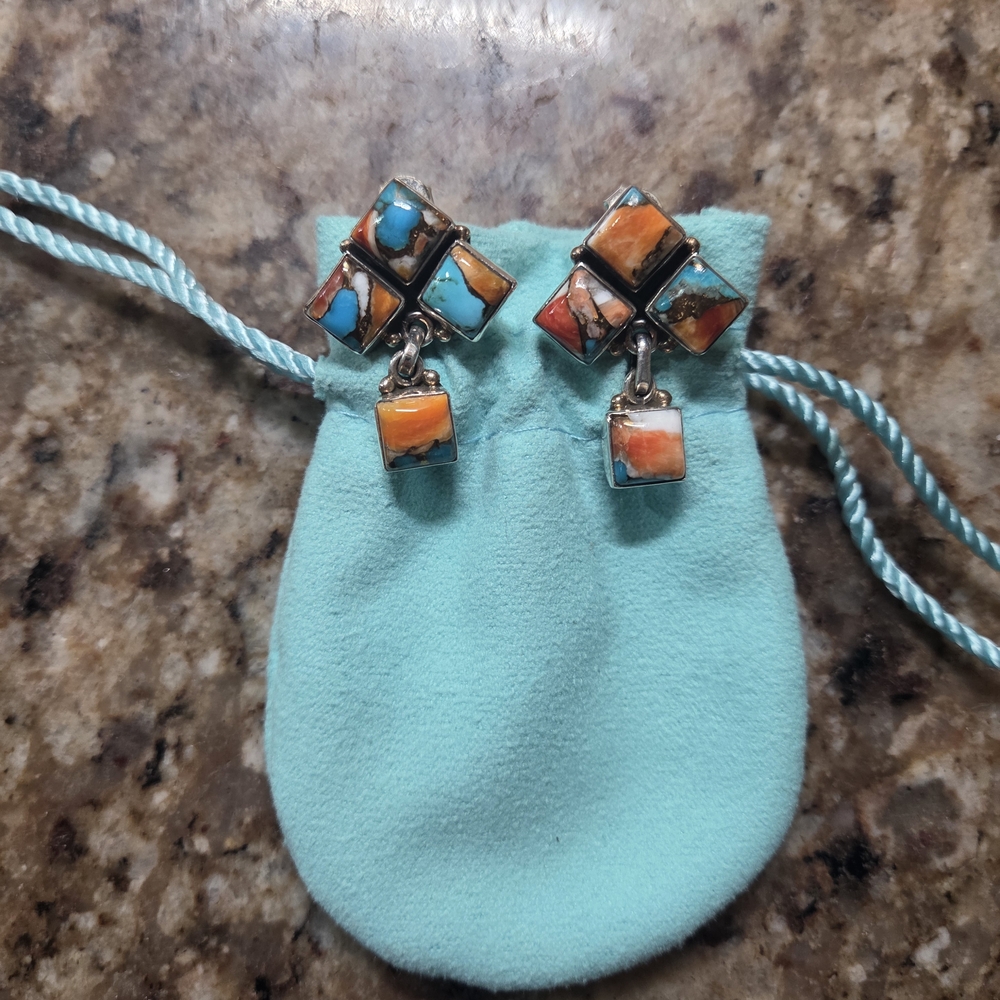 Orange Spiny And Turquoise Post Earrings